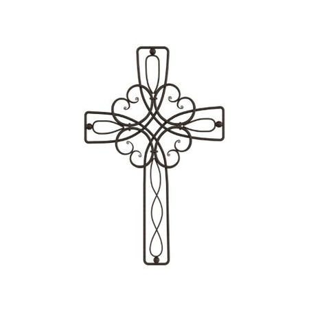 Hastings Home Metal Wall Cross with Decorative Floral Scroll Design, Rustic Handcrafted Religious Wall Art Decor 246328OIJ